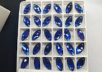 De'Lux Navette Capri Blue-Sapphire 15*7mm Premium стекло маркиз-лодочка капри блу-сапфир синий гелиотроп