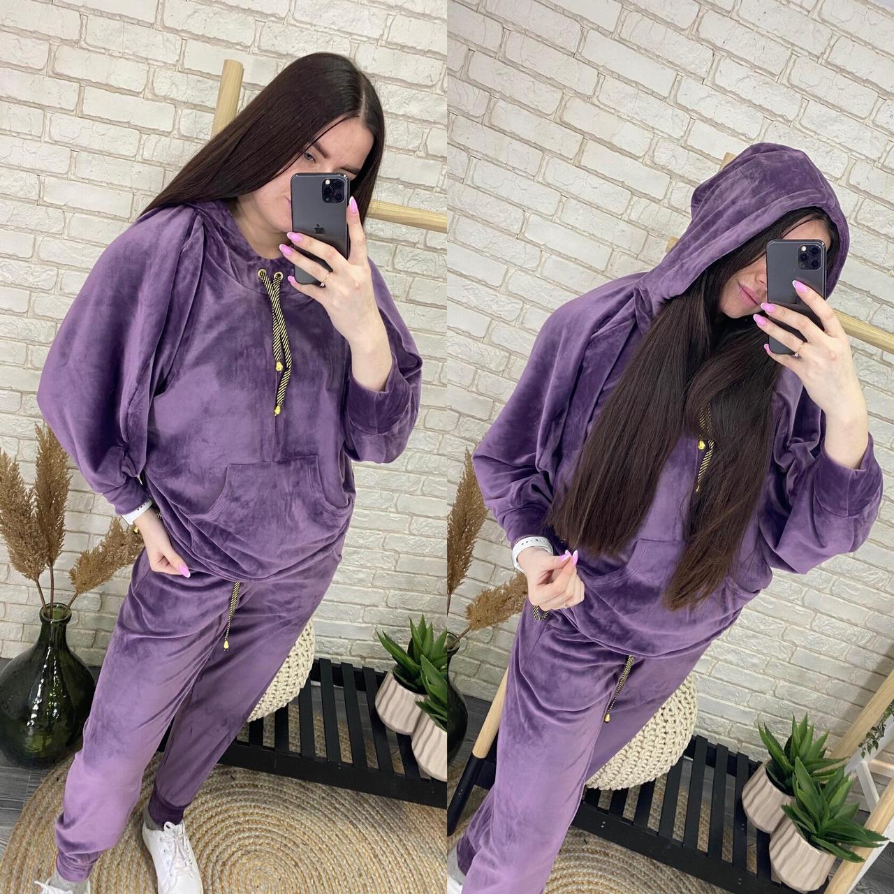 Стильний жіночий костюм з капюшоном, тканина "Велюр" 54, 56, 64 розмір 54