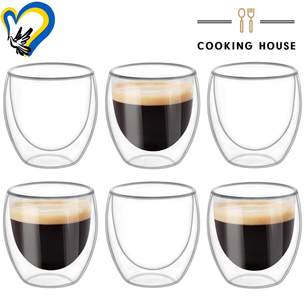 Набір склянок з подвійними стінками для американо, еспресо 250мл Cooking House 6шт, склянка з подвійним дном