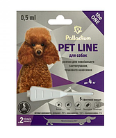 КАПЛИ Palladium (Палладиум) НА ХОЛКУ ОТ БЛОХ, КЛЕЩЕЙ И ГЕЛЬМИНТОВ PET LINE THE ONE ДЛЯ СОБАК ВЕСОМ ДО 4 КГ