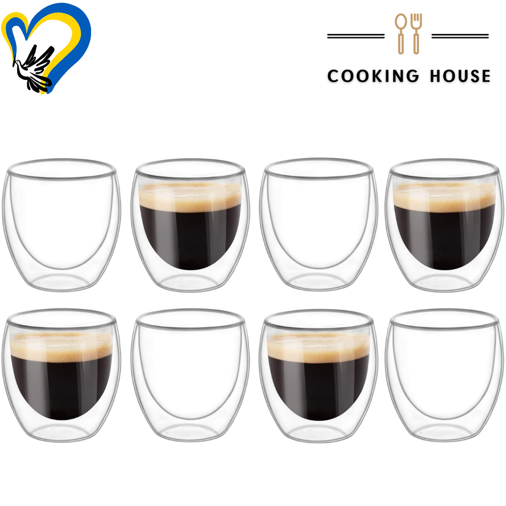 Набір склянок з подвійними стінками для американо, еспресо 250мл Cooking House 8шт, склянка з подвійним дном