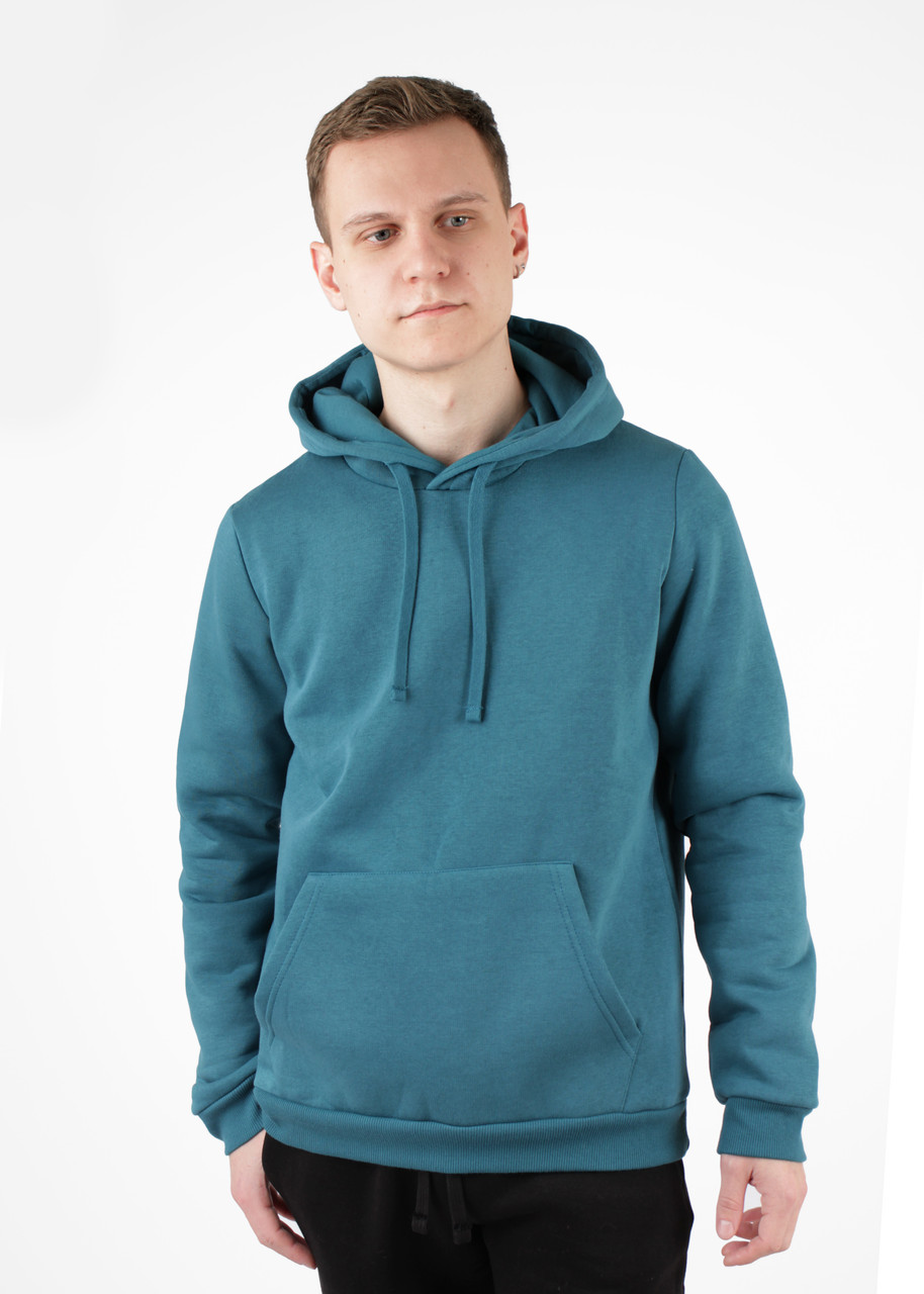 Худі чоловіче на флісі блакитне 2XL