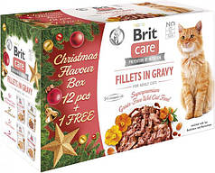Упаковка вологого корму для кішок Brit Care Cat різдвяний набір філе в соусі 85 г 12+1 шт