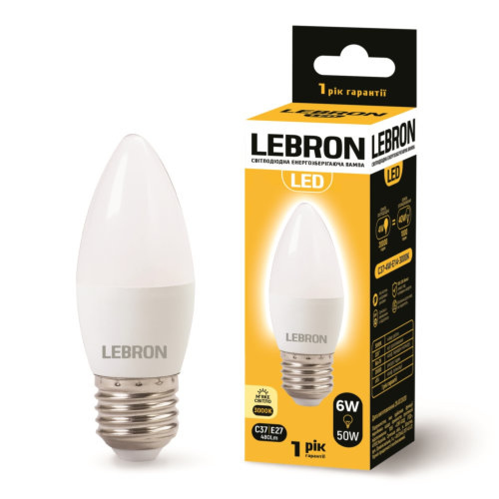 LED лампа L-С37, 6W, 220V, Е27, 3000K (11-13-49) Арт.39767 Lebron