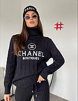 Костюм черный женский Chanel теплый пряжа
