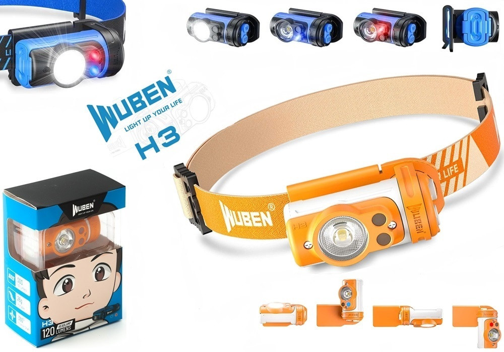 Налобний ліхтар WUBEN H3 з червоним світлом і кліпсою (120LM, Osram P8 LED, IP-65, Універсальне кріплення)