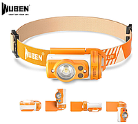 Налобный фонарь WUBEN H3 с красным светом и клипсой (120LM, Osram P8 LED, 2×AAA, Универсальное крепление), Оранжево-Белый