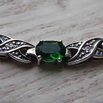 Срібний жіночий браслет із зеленими фіанітами, 180 мм, фото 3