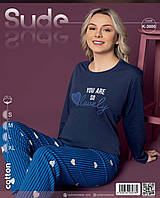 Женская тонкая хлопковая пижама Сердечка Sude Турция, синий
