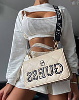Модная женская бежевая стёганая сумка с надписью Guess Гесс