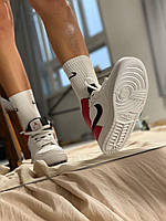 Nike Air Jordan 1 Retro Mid White Red «Black Logo» кроссовки и кеды высокое качество Размер 42