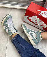 Nike Air Jordan 1 Retro High Blue-Green White кроссовки и кеды высокое качество Размер 36