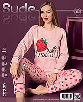 Женская тонкая хлопковая пижама Клубничка Sude Турция, розовый