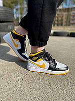 Nike Air Jordan 1 Retro Mid White Black Yellow кроссовки и кеды высокое качество Размер 38