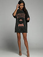 Футболка жіноча сіра варенка оверсайз лазер принт (рванка) подовжена