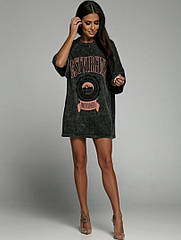 Футболка жіноча сіра варенка оверсайз лазер принт (рванка) подовжена