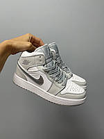 Nike Air Jordan 1 Silver Grey White кроссовки и кеды высокое качество  Размер  37