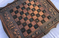 Шахматы, шашки, нарды (3в1) резные из натурального дерева ясеня ЧПУ "Герб Украины"