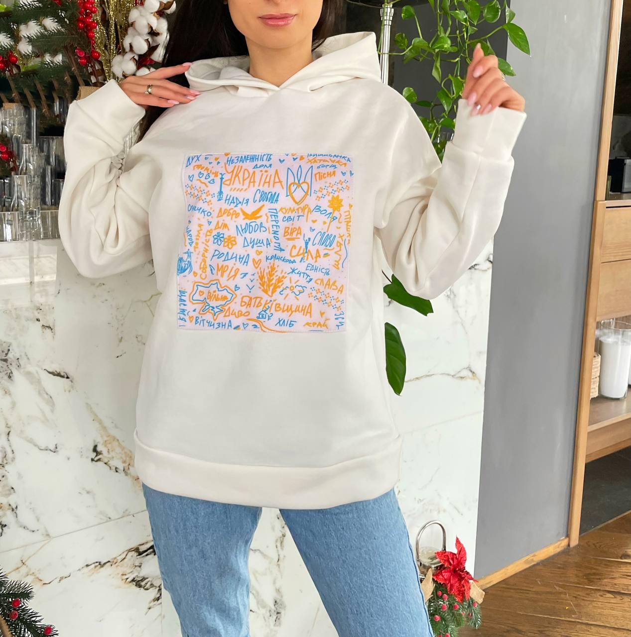 Жіноче тепле худі на флісі з малюнком в українській символіці оверсайз (р. 42-46) 27043126, фото 1