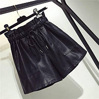 Женские кожаные шорты свободного фасона с резинкой на талии и кулиской (р.42-44) 10qv102