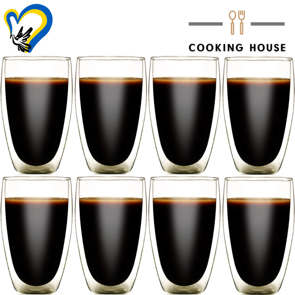 Набір склянок з подвійними стінками для американо, еспресо 450мл Cooking House 8шт, склянка з подвійним дном