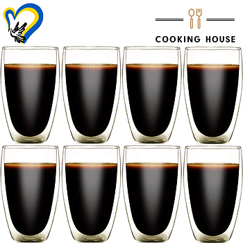 Набір склянок з подвійними стінками для американо, еспресо 450мл Cooking House 8шт, склянка з подвійним дном