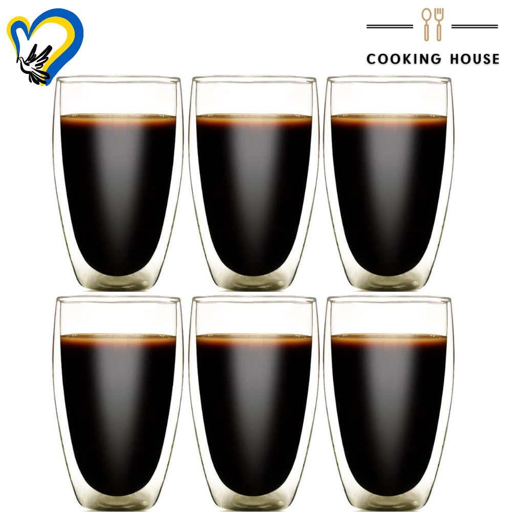 Набір склянок з подвійними стінками для американо, еспресо 450мл Cooking House 6шт, склянка з подвійним дном