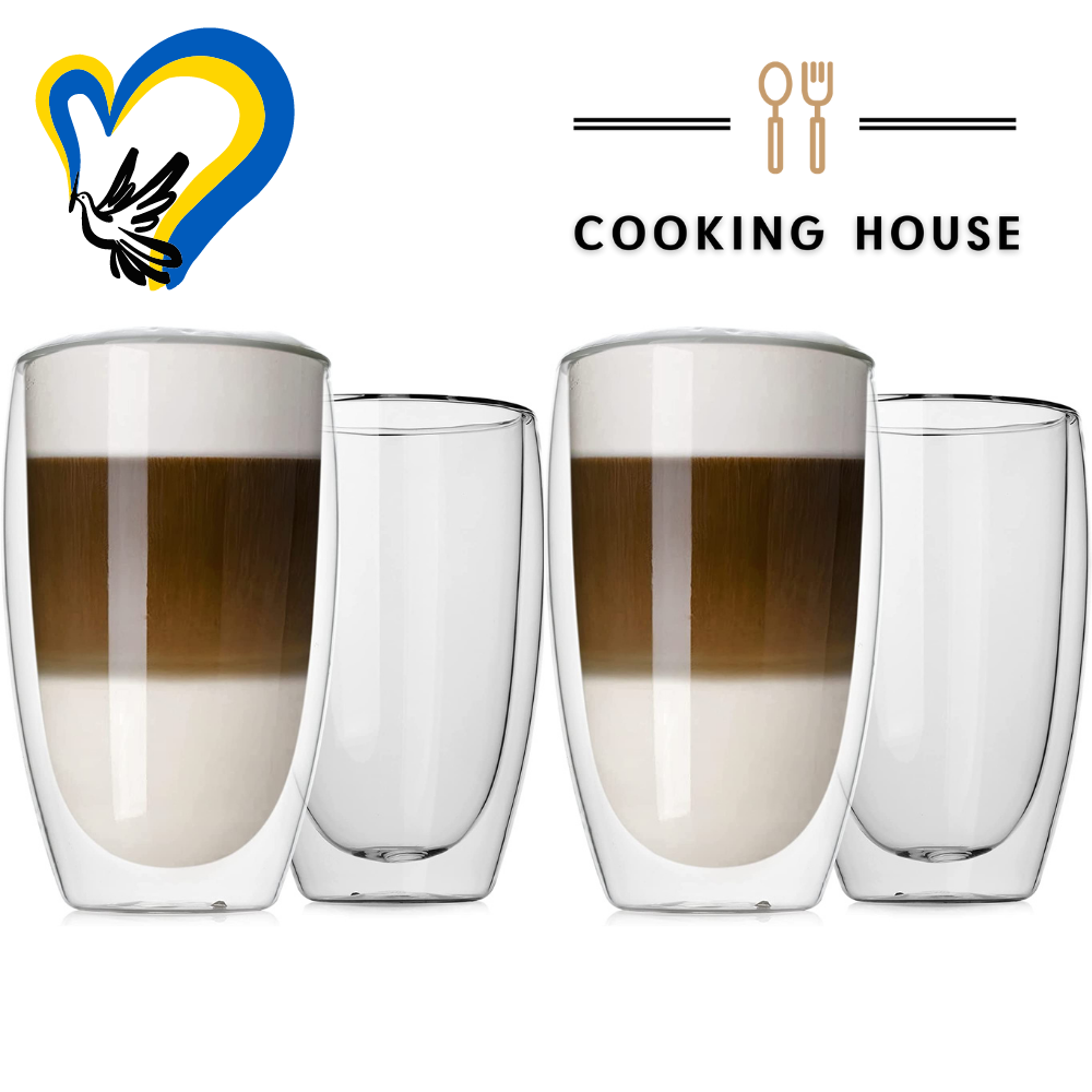Набір склянок з подвійними стінками для американо, еспресо 450мл Cooking House 4шт, склянка з подвійним дном