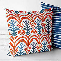 Подушка для дивана (бархат) красно синий орнамент, 45X45 см