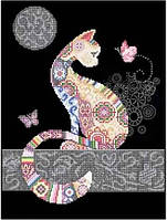 Схема для вишивки бісером Мрійливий кіт Веселий кіт часткова вишивка заготовка 29,5 х 39 см