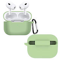 Силіконовий чохол для навушників Apple Airpods Pro 2 | чохол + карабін | світло-зелений