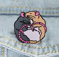 Брошь брошка значок пин крыса мышь металл супер спят две в обнимку