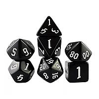 Кубы черные с белыми готическими цифрами. Набор из 7 шт, DnD/RPG.