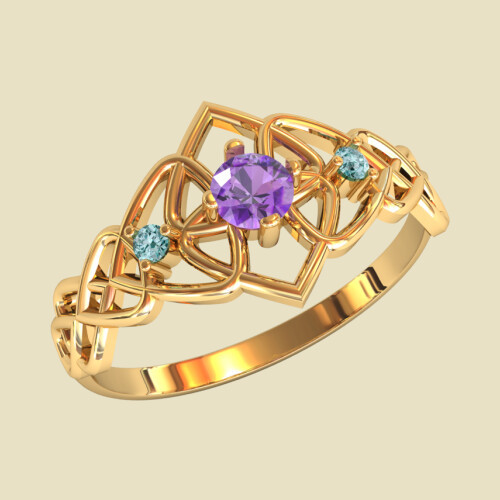 Кільце Ельфійське, Ельфи, жіноче з камінням, срібло 925, золото 585/750 проба.