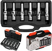 Ключі торцеві для свічок розжарення YATO: 3/8", 8-16 мм, на шарнірах, Cr-V, 6 шт + кейс
