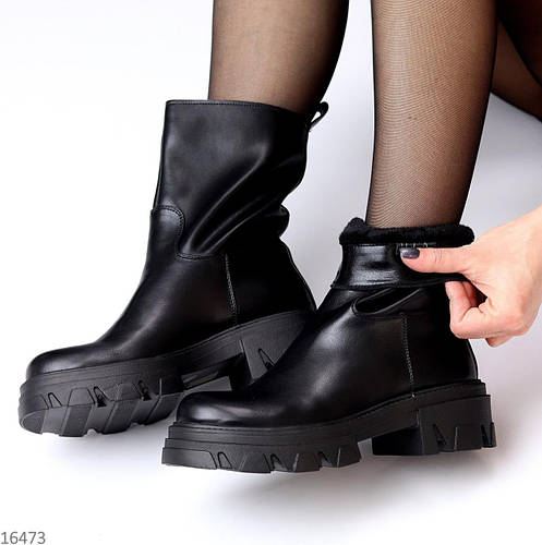 Купить Женские полусапожки кожаные черные демисезонные на платформе 36 ...