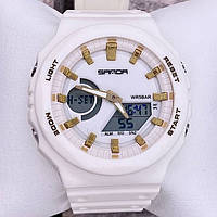 Водонепроницаемые спортивные кварцевые часы Sanda 6016 White-Gold