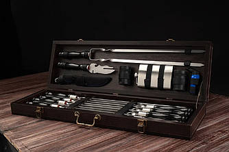 Великий Набір шампурів для шашликів і барбекю в дерев'яному кейсі