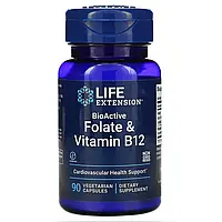 Life Extension, фолат і вітамін B12, біоактивні, 90 вегетаріанських капсул
