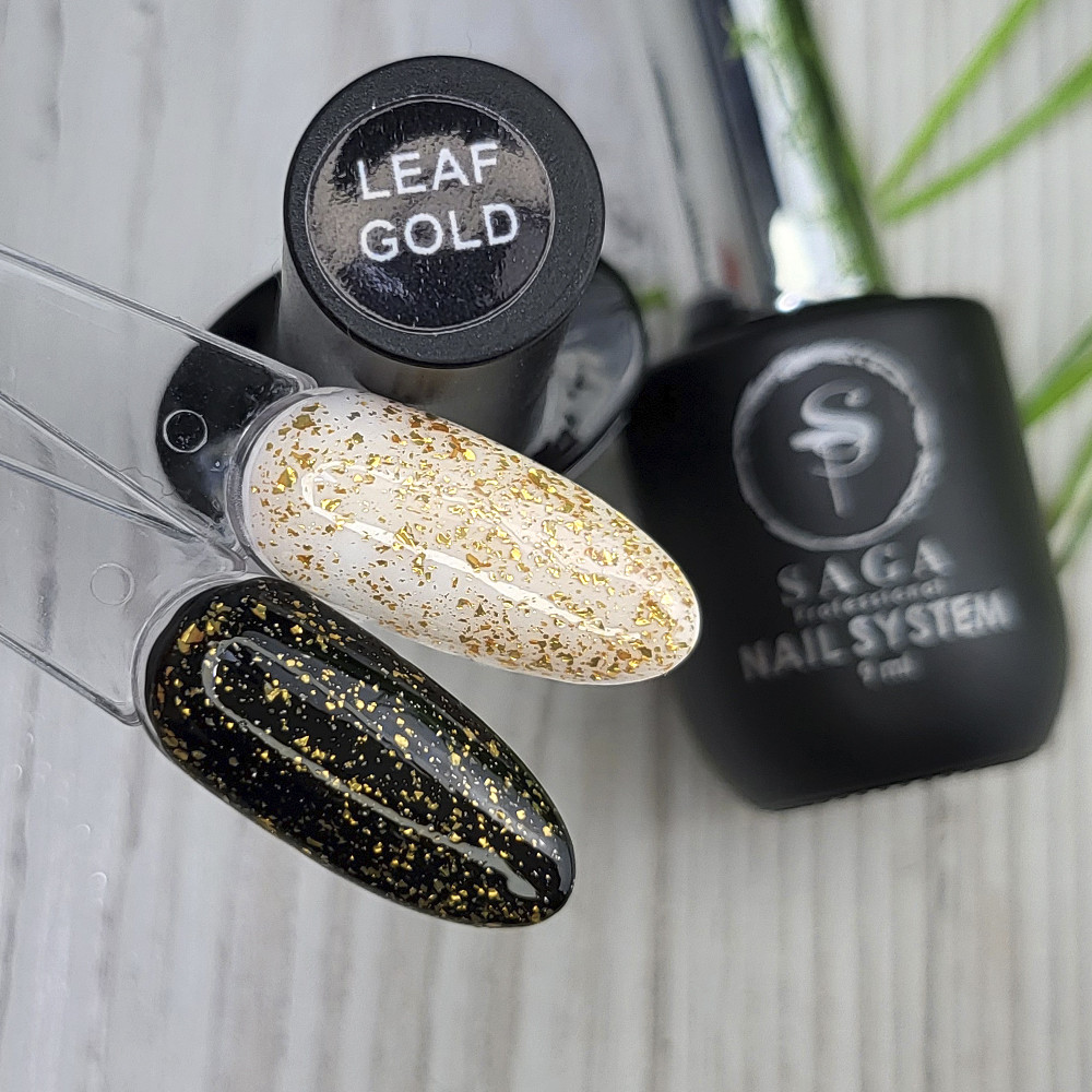 Топ для нігтів (без липкого шару) Saga Top Leaf Gold з золотою фольгою поталі 8мл