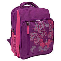Школьный рюкзак для первоклассницы текстильный Bagland Школьник 8 л фиолетовый/розовый с Бабочками (00112702)
