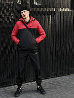 Комплект чоловічий Nike: анорак утеплений червоно-чорний + штани "President" чорні. Барсетка У Подарунок!