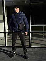 Комплект чоловічий Nike: анорак утеплений синій + штани "President" чорні. Барсетка У ПОДАРУНОК!