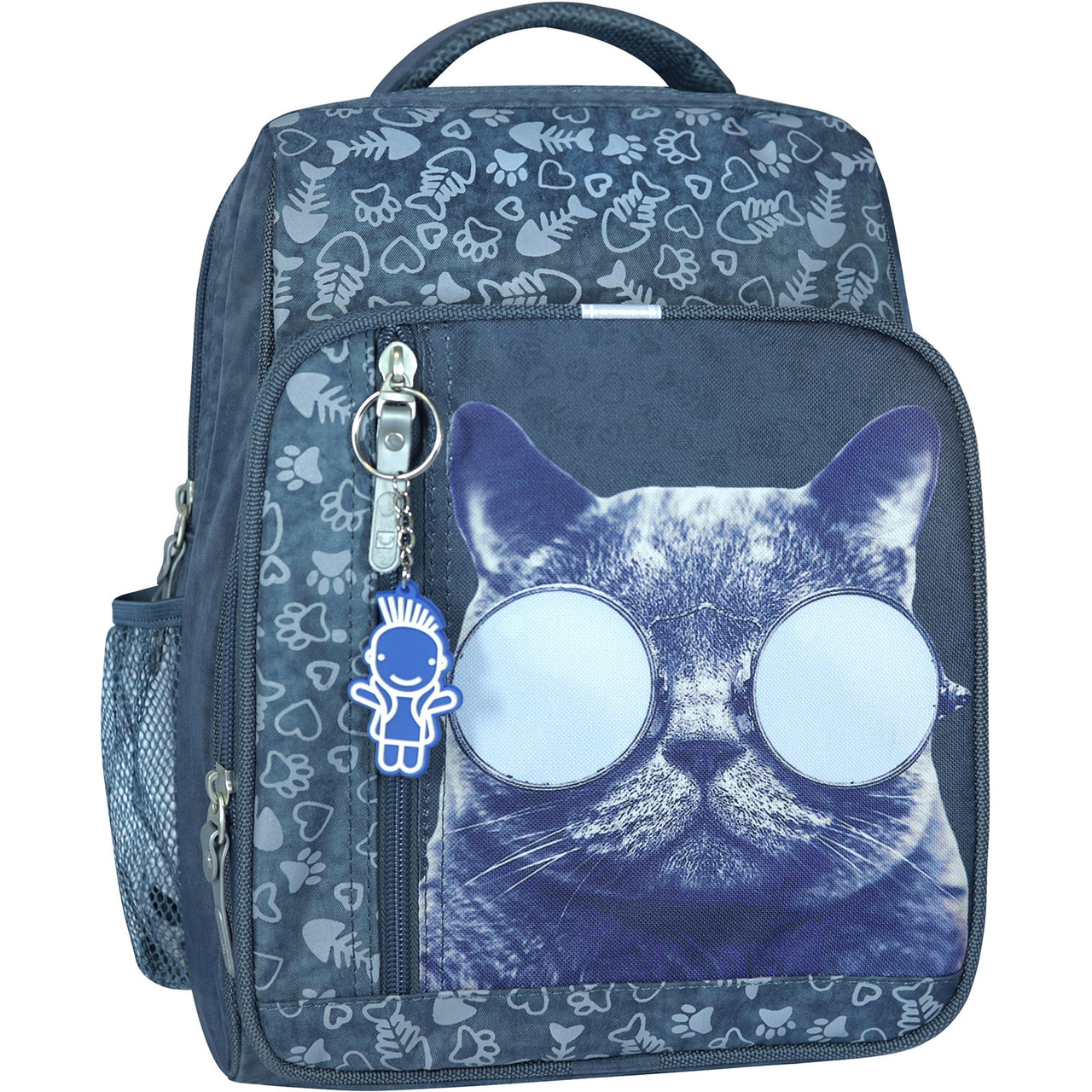 Шкільний маленький рюкзак для хлопчика Bagland Школяр 8 л 321 сірий з принтом "Кіт в окулярах" 611 (00112702)