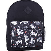 Черный тканевый рюкзак для девочек Bagland Молодежный W/R с накладным карманом "Котики" 17 л 776 (00533662)