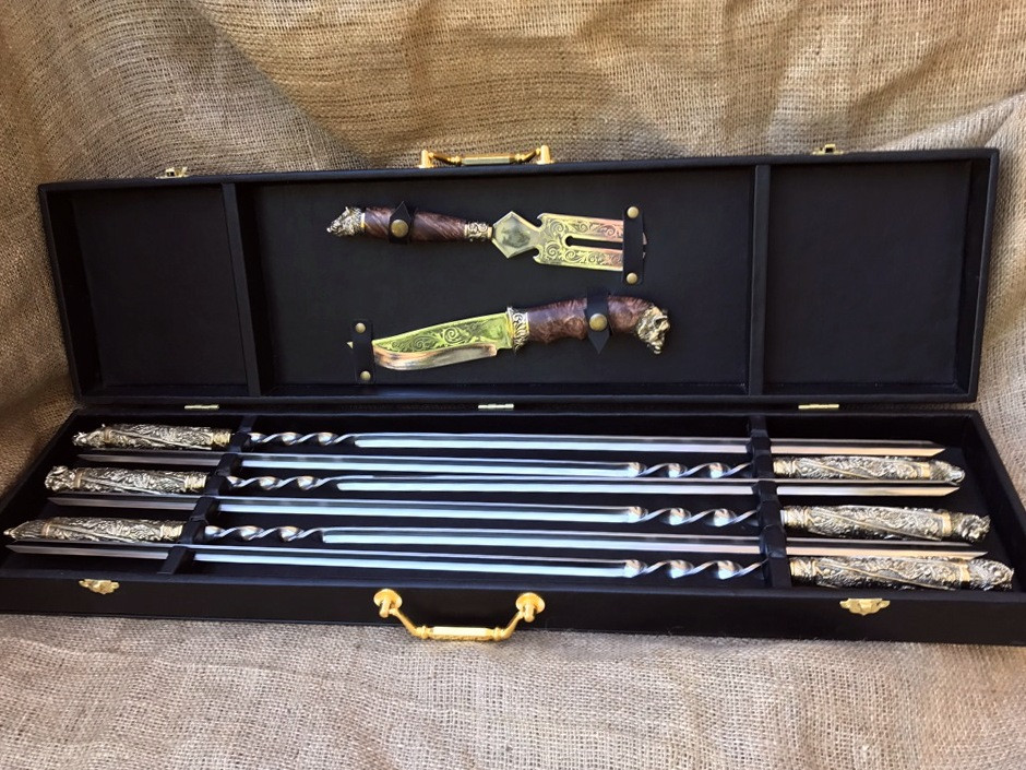 Набір шампурів із ножем і вилкою для м'яса Люкс у кейсі Nb Art 8 передм 47330075