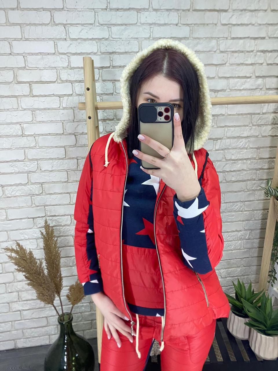 Розкішний жіночий костюм трійка, тканина "Плащівка+Трикотаж" 42, 44 розмір 42