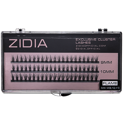Накладні вії пучкові ZIDIA Cluster lashes FLAME Series C 0,10 Mix M (3 ряди, розмір 9, 10, 11 мм), фото 1