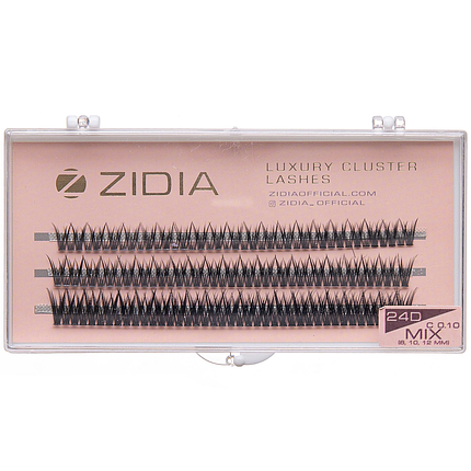 Накладні вії пучкові ZIDIA Cluster lashes fish tail 24D C 0,10 Mix (3 ряди, розмір 8, 10, 12 мм), фото 1