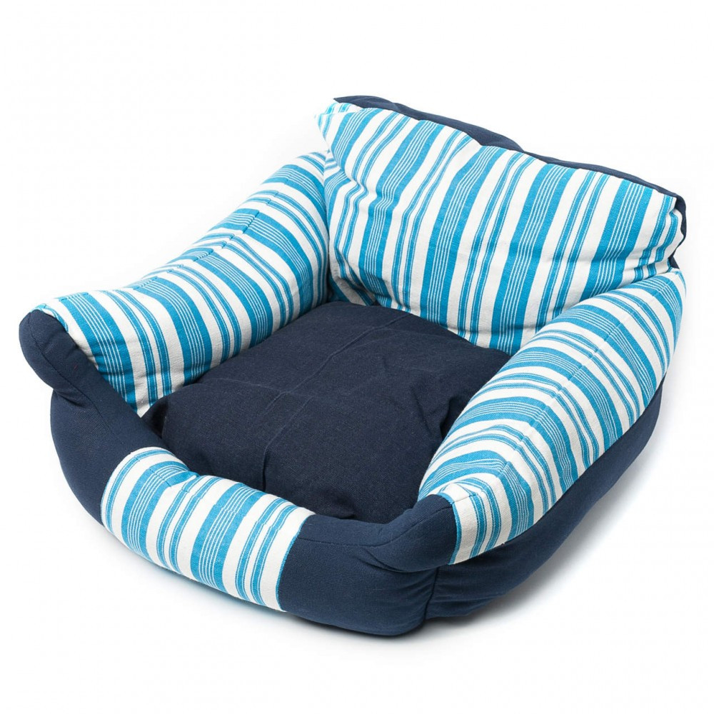 Лежанка джинсова для собак і кішок Lovable Dog "Stripe bed" блакитного кольору зі смугами